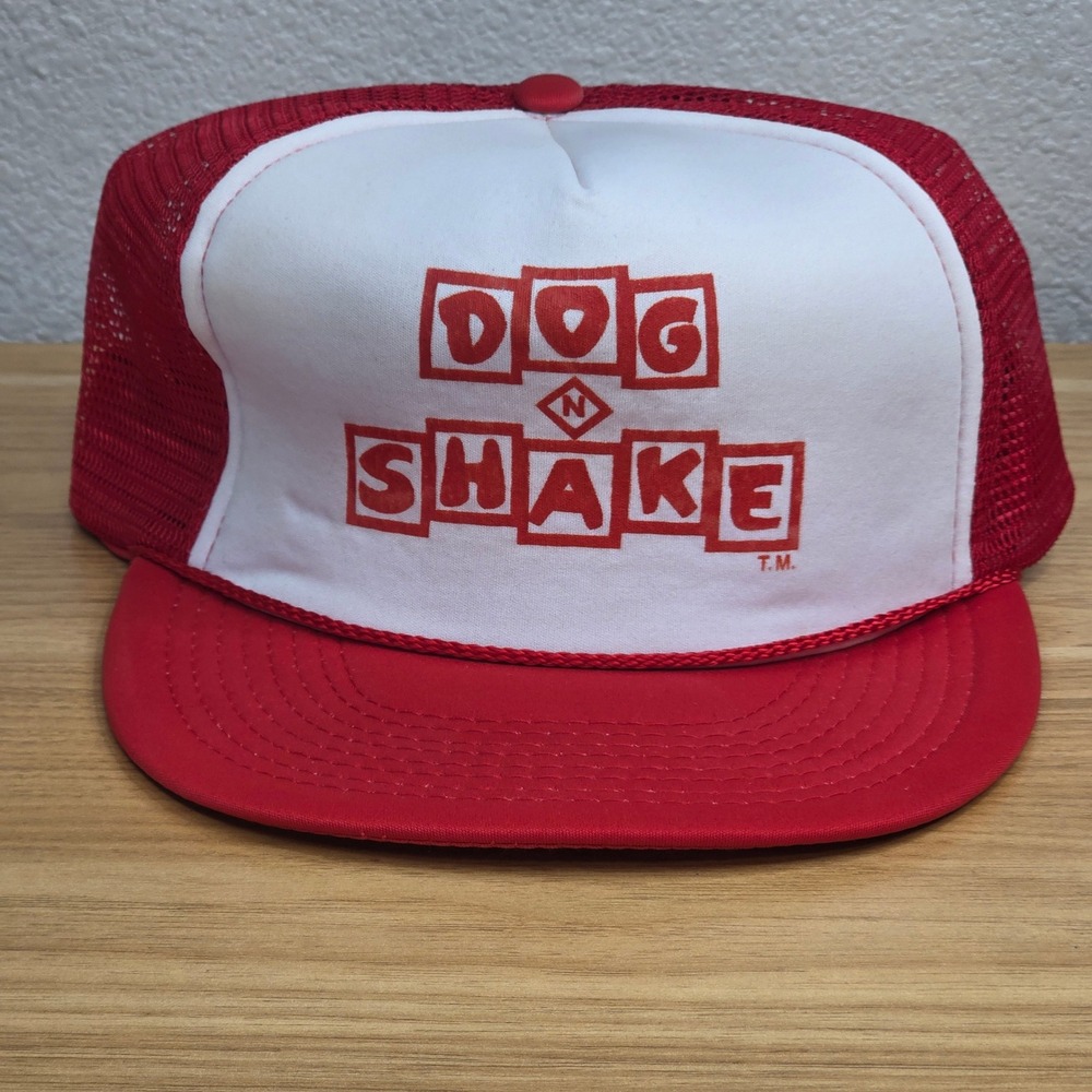 Vintage Dog N Shake‎ Snapback Mesh Trucker Hat Mens OSFA Red White Foam Cap